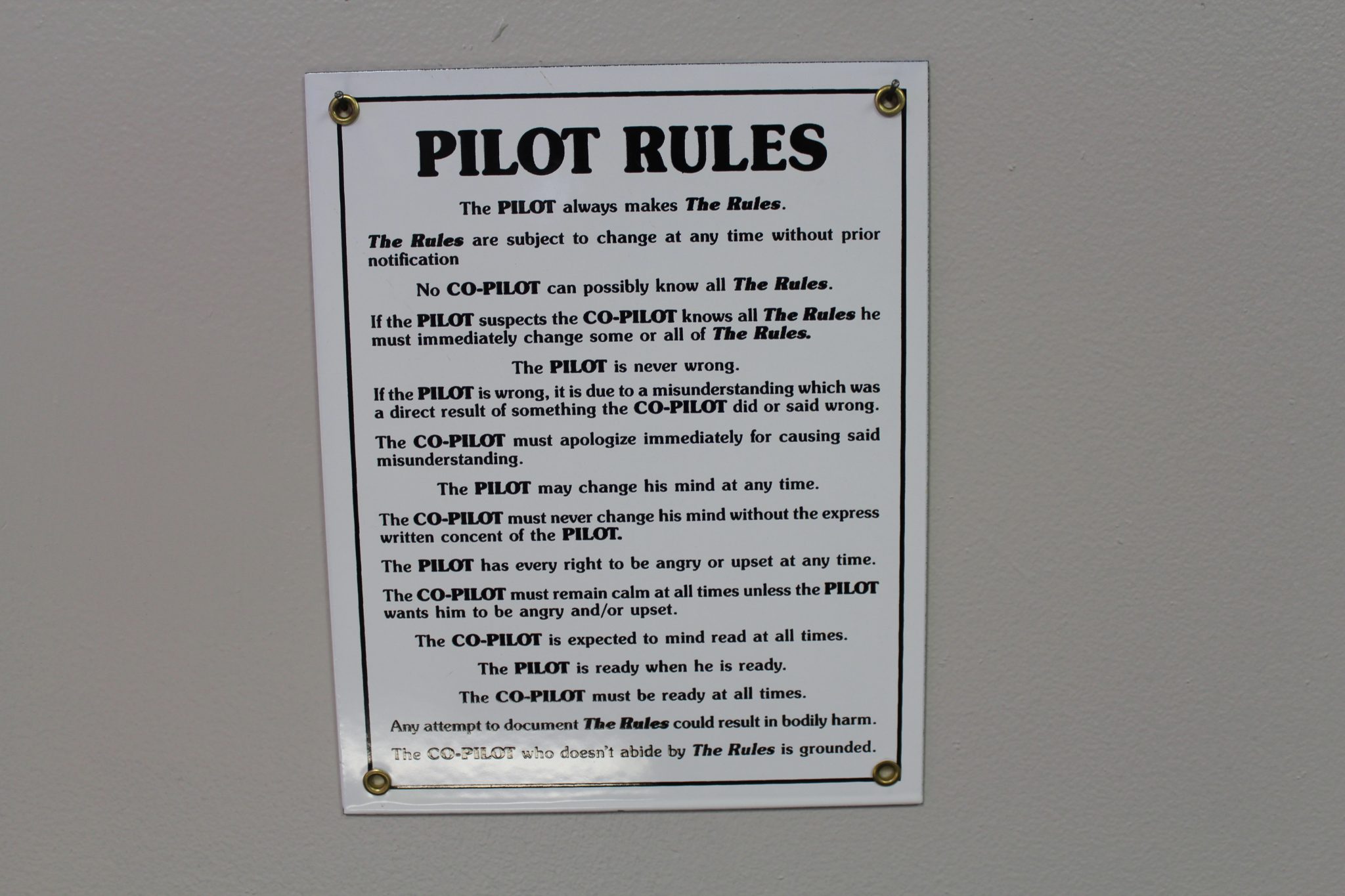 Metal Sign "Pilot Rules" Illinois Aviation Academy